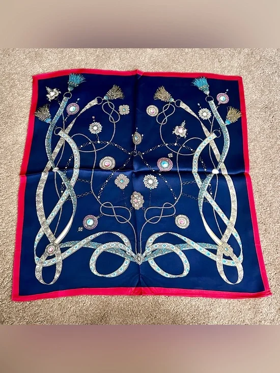 100% Mulberry Silk Scarf - Navy Blue