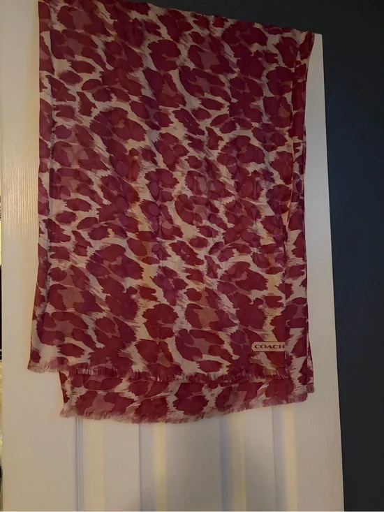 Coach Pink and Cream Leopard Print Silk Scarf