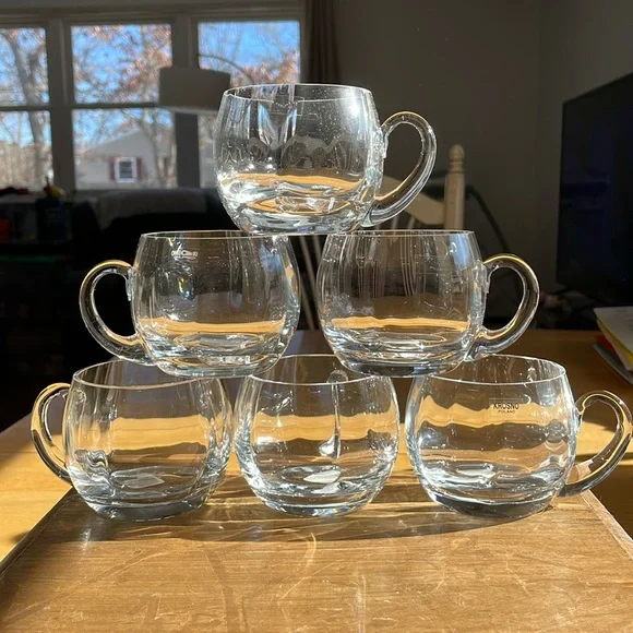 New (6) Crate & Barrel Krosno Crystal Optic Punch Cups Mugs 264-342 Set of 6