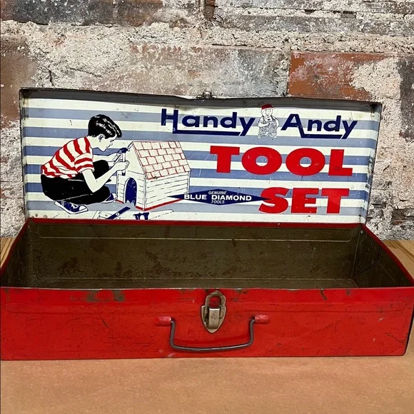 Vintage Handy Andy Metal Tool Box this is empty & ready for your decor/storage