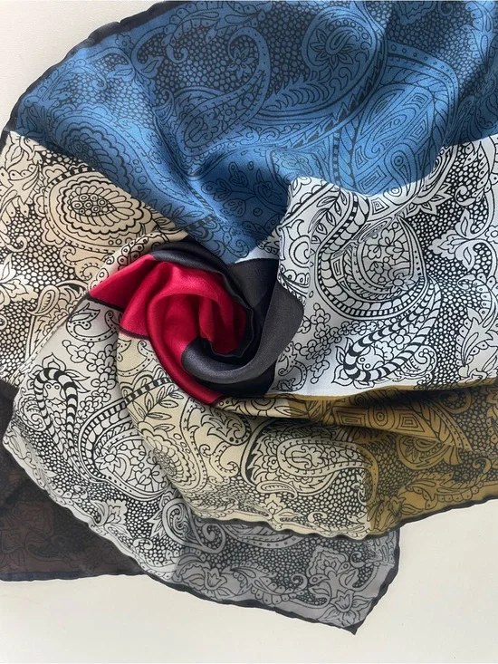 Vintage Italian Silk Scarf Abstract Paisley Colorblock Art Scarf