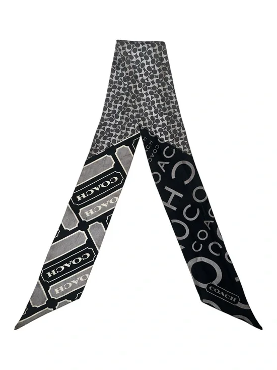 Coach Signature Logo Silk Skinny Scarf Bag Scarf Black and Gray