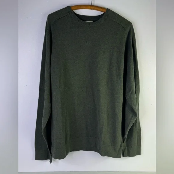 LL Bean Cotton Cashmere Thick Knit Forest Green Crew Neck Sweater Size XL