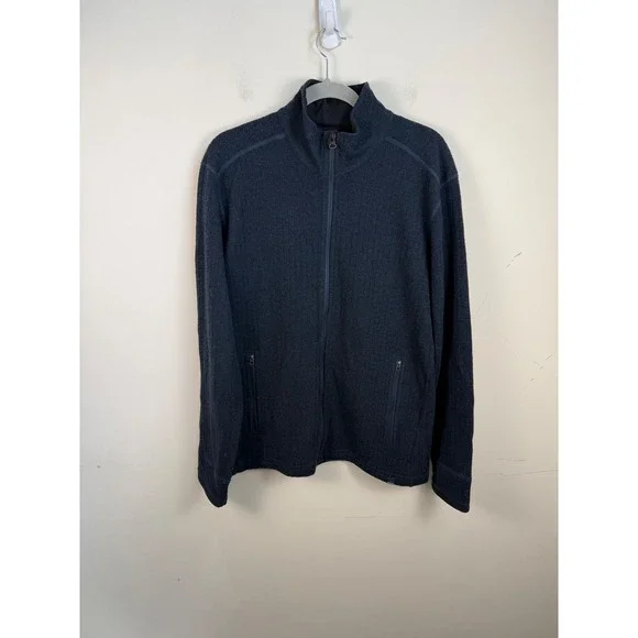 Prana Barclay Full Zip Sweater Mens Medium Charcoal Blue Recycled Wool M2BARC310