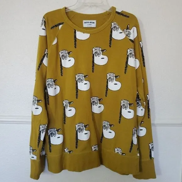 Snoopy Acid F cking Awesome Tee Rare Size XL Yellow Mustard Terry Cloth Inside