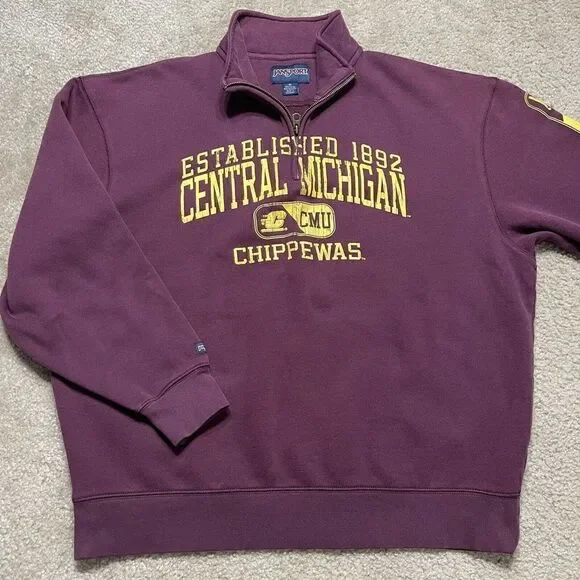 Vtg Central Michigan Chips JanSport Quarter Zip Pull Over Sweater Extra Large
