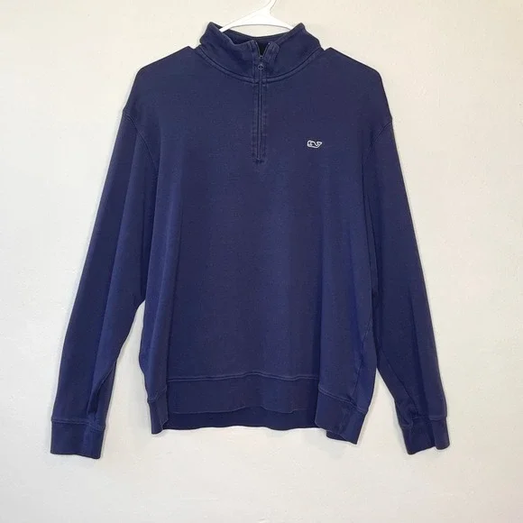 Vineyard Vines Navy Blue‎ 1/4 Zip Pullover Sweater Whale Logo Preppy Casual Cozy