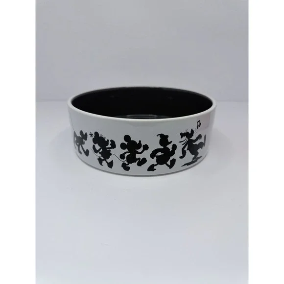 Disney Chewy Mickey Mouse Lines White Black Pet Dog Cat Food Water Bowl READ