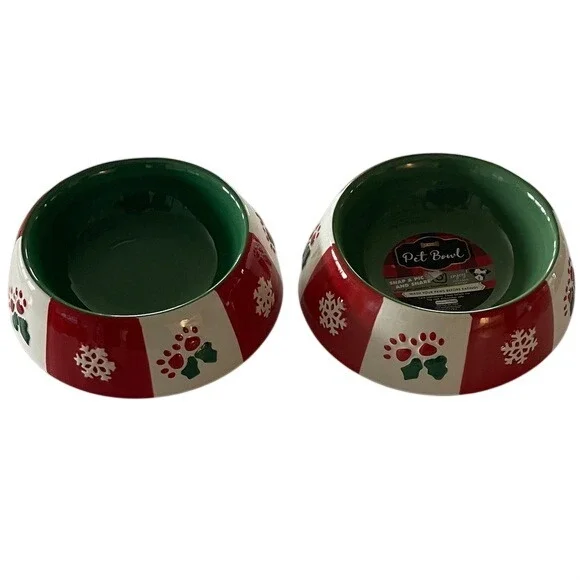 Woof‎ Holiday Set of 2 Pet Dog Bowls NEW