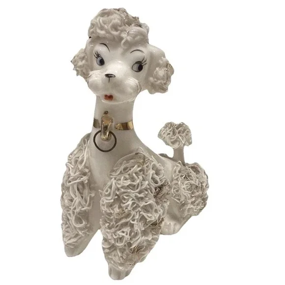 Vintage 1950's Lefton Poodle Figurine Gold Spaghetti