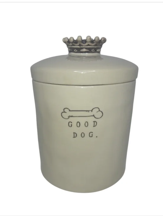 Rae Dunn Good Dog Treat Cannister Bisquit Jar Crown Dome Lid
