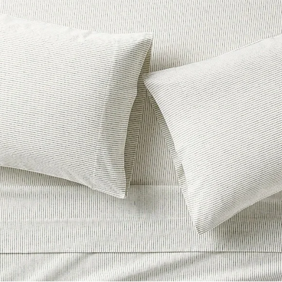 New! Crate&Barrel Cozysoft Organic Flannel Spruce Green Stripe Bed Sheet Set