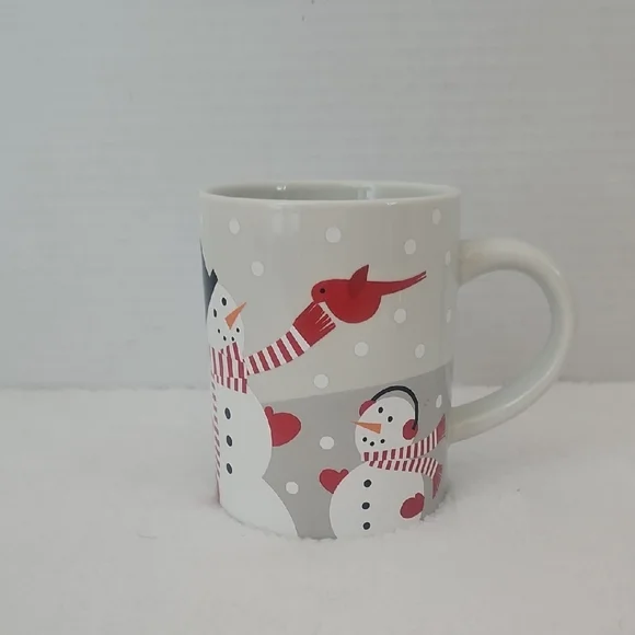 Crate&Barrel NWT Joan Anderson Festive Winter Snowman Red Bird Coffee Tea Mug