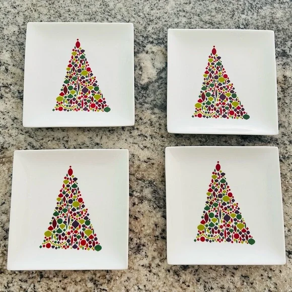 Crate & Barrel Christmas Tree Appetizer Plates 6