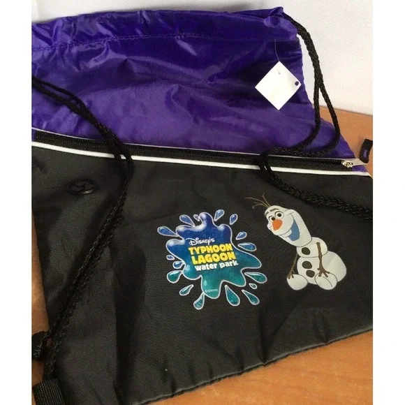 Disney Typhoon Lagoon Backpack Sack Pack Drawstring Water Park Olaf Nylon Purple