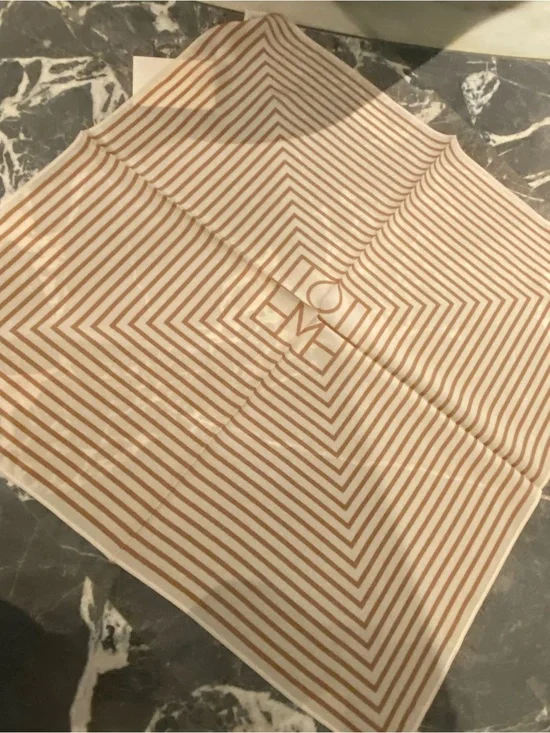 Toteme Cream and Tan Striped Geometric Silk Scarf