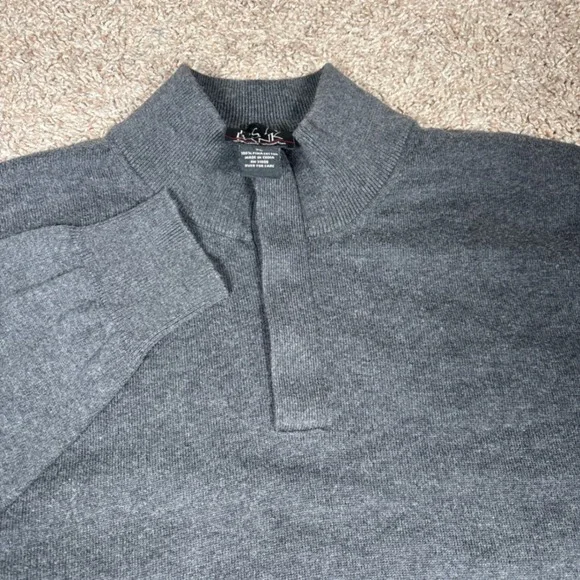 Jos A Bank Mens Gray 100% Pima Cotton 1/4 Button Pullover Sweater XL