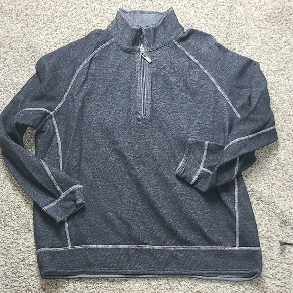 Tommy Bahama Gray Zip Up Sweater with Contrast Stitching