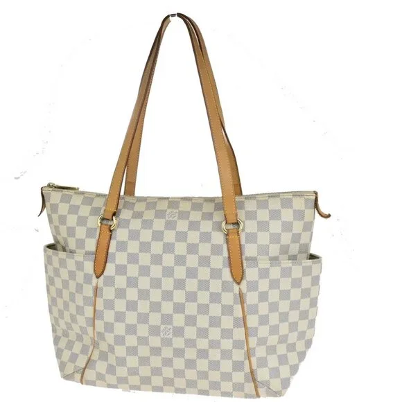 LOUIS VUITTON Logo Totally MM Shoulder Bag Damier Azur Leather WE