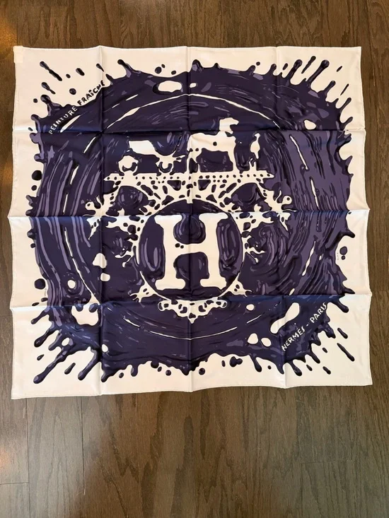 NWT Hermès Purple & Cream Splash Silk Scarf