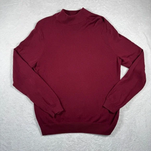 Jos A Bank Traveler Mens Large Burgundy 100% Pima Cotton Mock Neck Sweater L