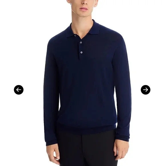 Peter Millar Mens Navy Blue Merino Wool Silk Long Sleeve Polo Sweater Size L
