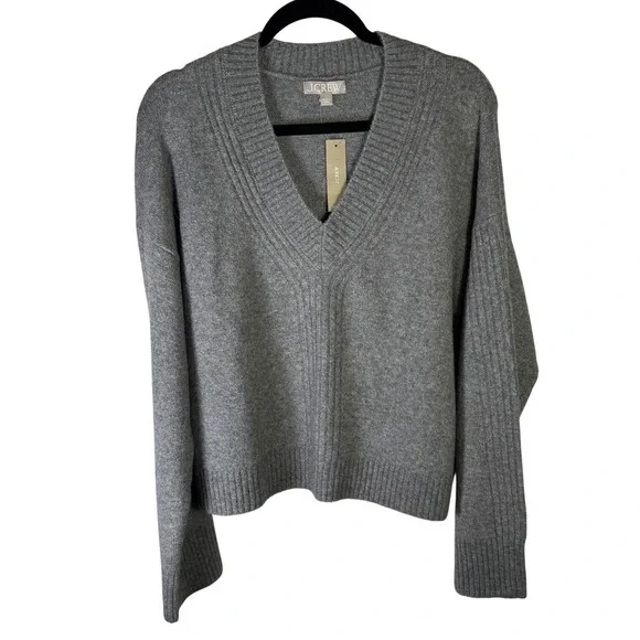 J.Crew Mens Merino Wool Alpaca V-Neck Sweater Gray CE717 Size L NWT Snag