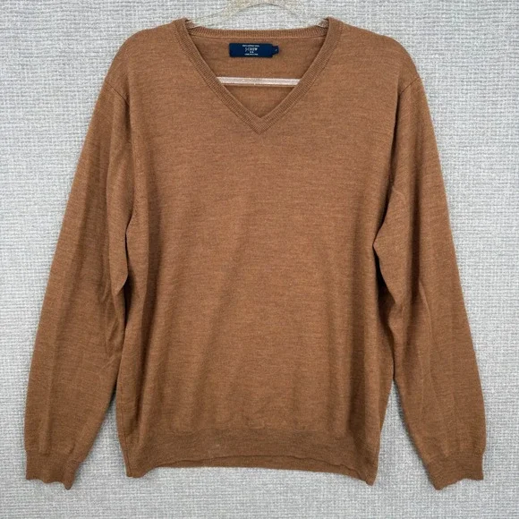 J. Crew Men's Brown V-Neck 100% Merino Wool Sweater Size‎ L