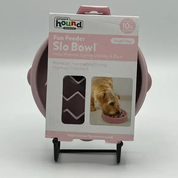 Outward Hound Fun Feeder Slo Bowl Slow Feeder Dog/Cat Bowl Small/Tiny Pink Wave