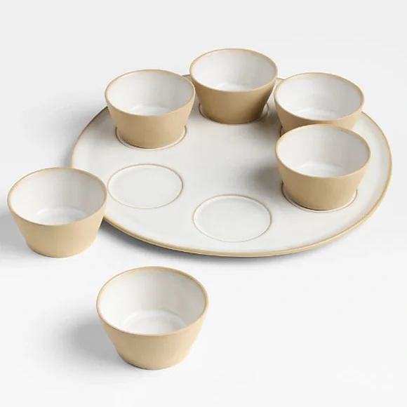New! Crate&Barrel Stoneware Platter with Six Mini Bowls (7-pc) LIMITED EDITION