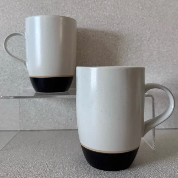 VTG Crate & Barrel Terra Mugs Set of 2 Tan Bands Speckled Stoneware Japan RARE