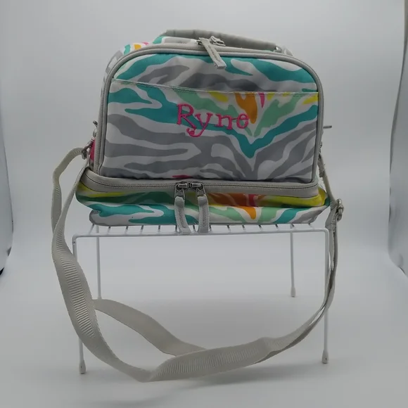 Pottery Barn Teen Gear-Up Dual Compartment Lunch Bag Rainbow Zebra *Embr…