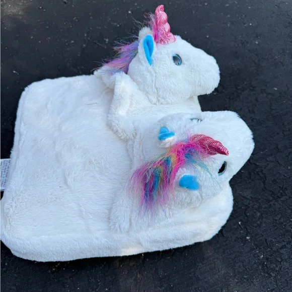 Unicorn Plush Slippers Foot Massager for Kids - White and Multicolor