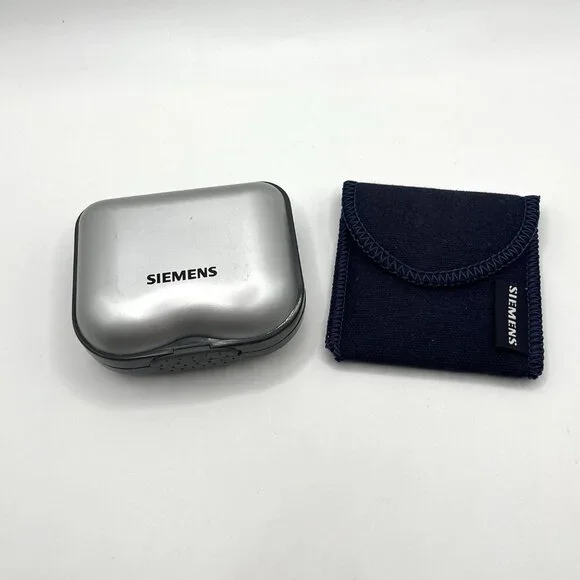 Siemens Hearing Aid Storage Case Lot Of 2 CASES ONLY Silver Hardshell, Blue Soft