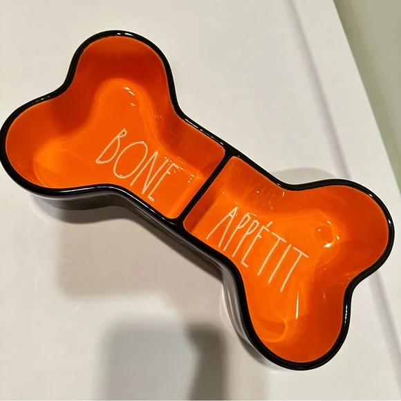 New Rae Dunn Bone Appetite Bone Shaped Two Sided Dog Bowl
