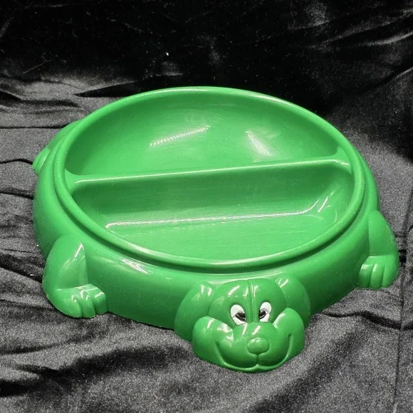 Vintage‎ Toddler Eating Dish Rare Green Dog With 2 Compartments 1995 Plastic 6