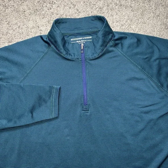 Holderness & Bourne Reid Sage Performance Fabric Striped 1/4 Zip Pullover Men XL