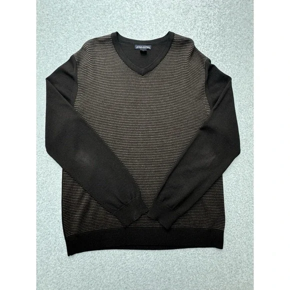 Banana Republic Sweater‎ Mens Large Black Brown Merino Wool Micro Dot Faded Vtg
