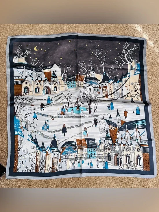 100% Mulberry Silk Scarf - Winter Village