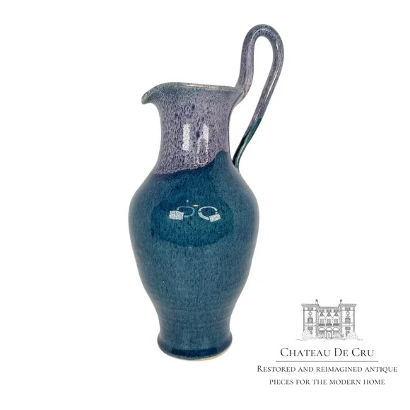 Studio Pottery Blue pitcher drippy glaze By John Garrou 11