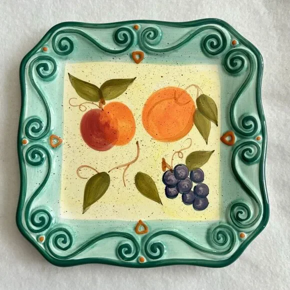 Medici by Tabletops Unlimited Hand Painted Square Fruit Plate