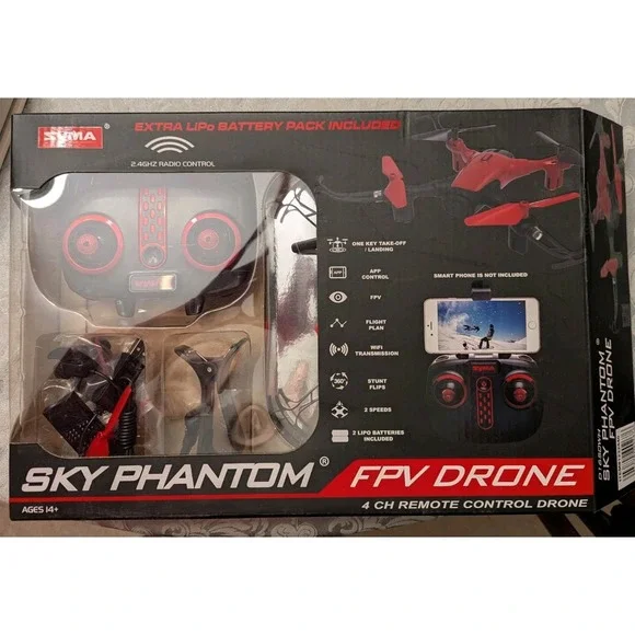 Drone SYMA Sky Phantom FPV 4 CH Remote Control Drone RED, Phone Not Included