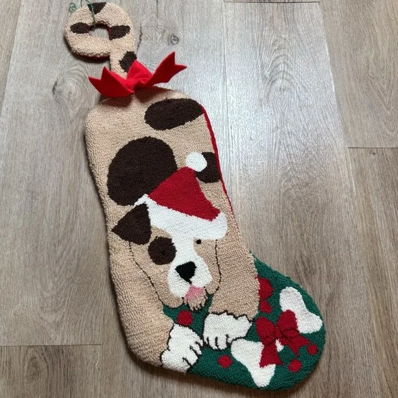Dog Stocking Hooked Yarn‎ Hanging Christmas Santa Puppy Spot Christmas Pet Bow