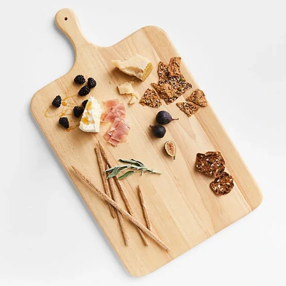 New! Crate&Barrel Natural Wood Rectangular Serving Board w/ Handle STUNNING size