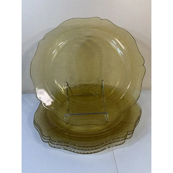 4 Federal Glass Patrician Spoke Dinner Plates 11