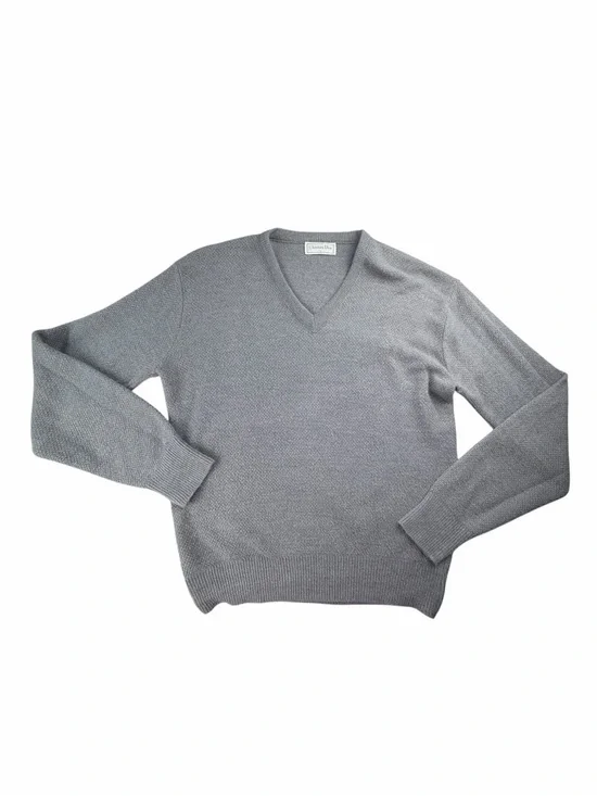 Vintage 90’s Christian Dior Men’s Grey V-Neck Pullover Sweater Size Large
