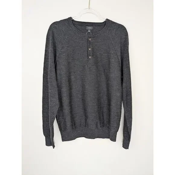 J.Crew Sweater Mens Medium Gray Cotton Henley Long Sleeve Casual Classic Knit