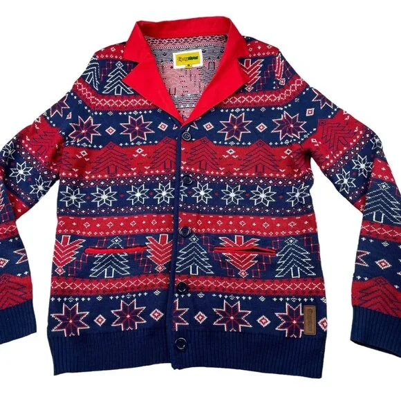 Tipsy Elves Men’s Holiday Cardigan Sweater Fair Isle Nordic Large