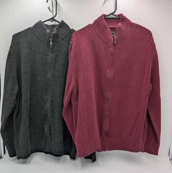 St John's Bay Men's Cardigan Sweater XL Cotton Knit Zipper Everyday Casual Set
