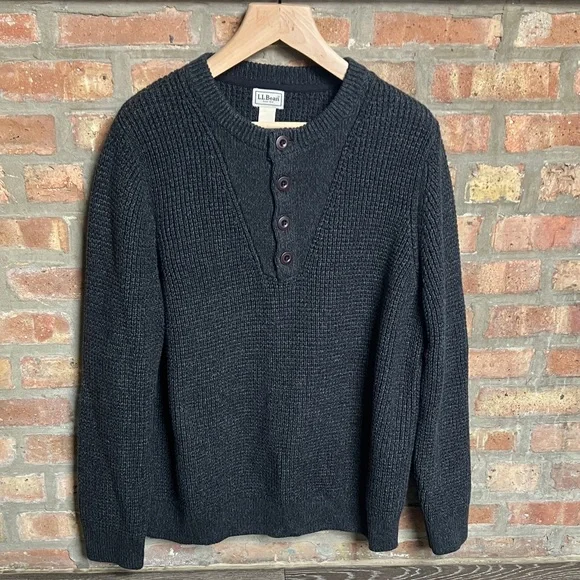 L.L.Bean Organic Cotton Waffle Henley Sweater.